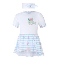LITTLE ANGEL Body šaty tenké KR set Outlast® - bílá/velryba