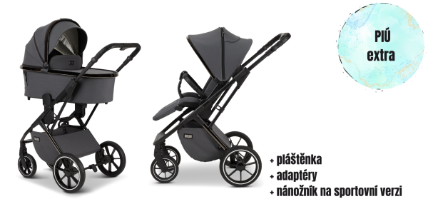 MOON PIÚ EXTRA black chrome Kombinovaný kočárek