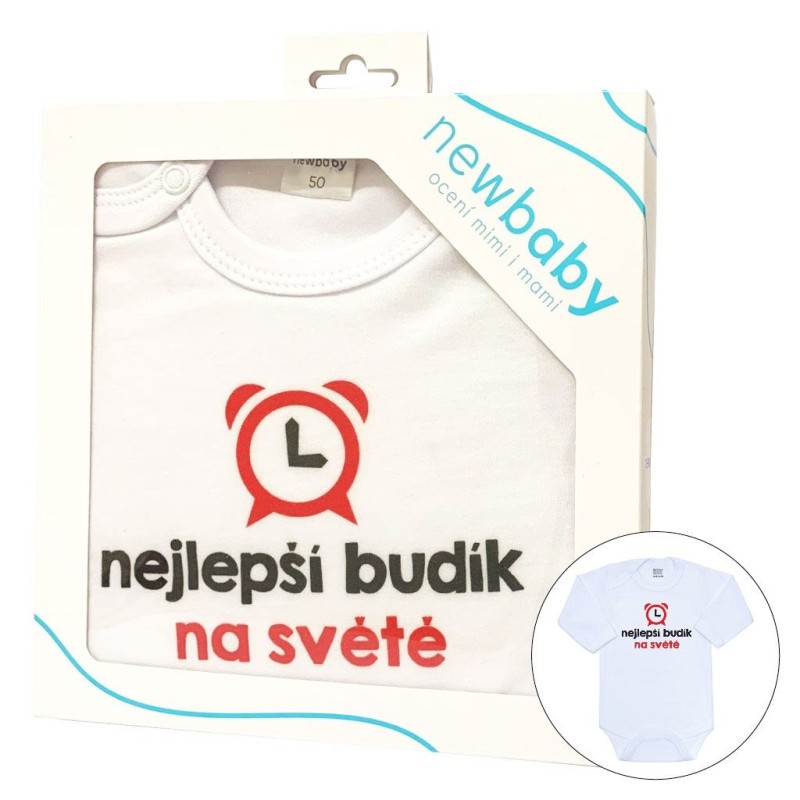 NEW BABY Body s potiskem nejlepší budík na světě - dárkové balení