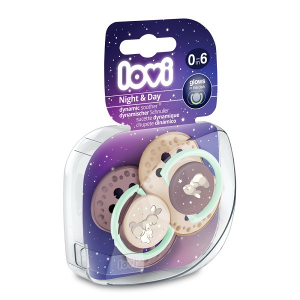 LOVI Dudlík svítící silikonový dynamický  NIGHT&DAY 0-6m 2ks