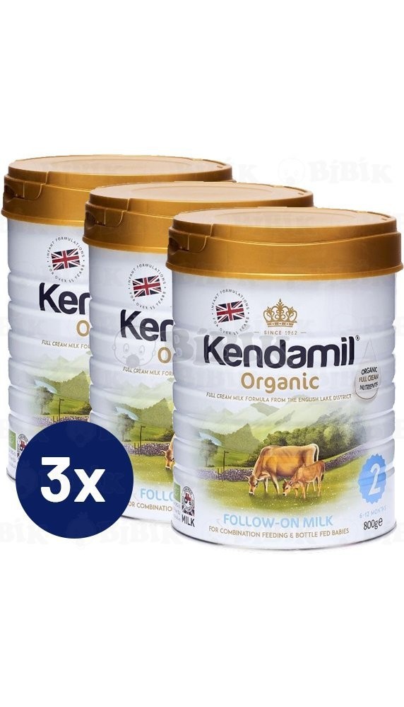 3x Kendamil 100% BIO/organické plnotučné pokračovací mléko 2 DHA+ (800g)