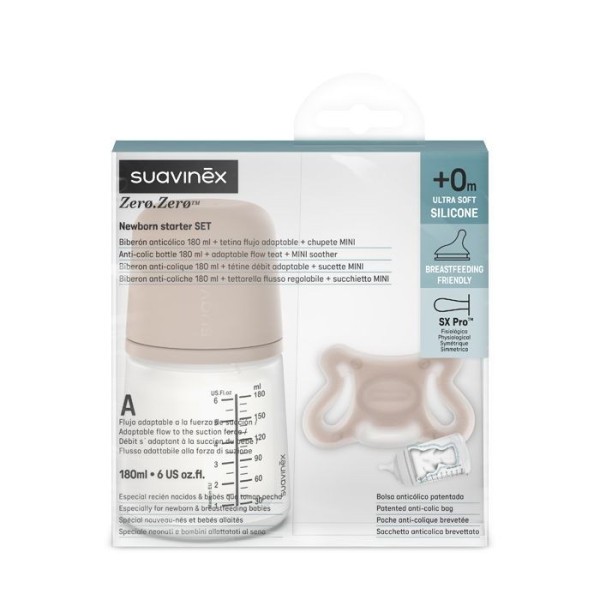 SUAVINEX SADA ANTIKOLIKOVÁ Zerø.Zerø™ MEDIUM LÁHEV 180 ml A + dudlík Zerø.Zerø™ -2/ 2M