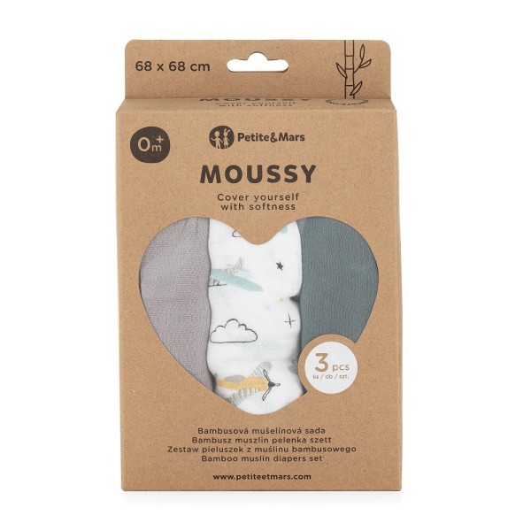 PETITE&MARS Sada plen bambusová mušelínová 3ks Moussy  68 x 68 cm