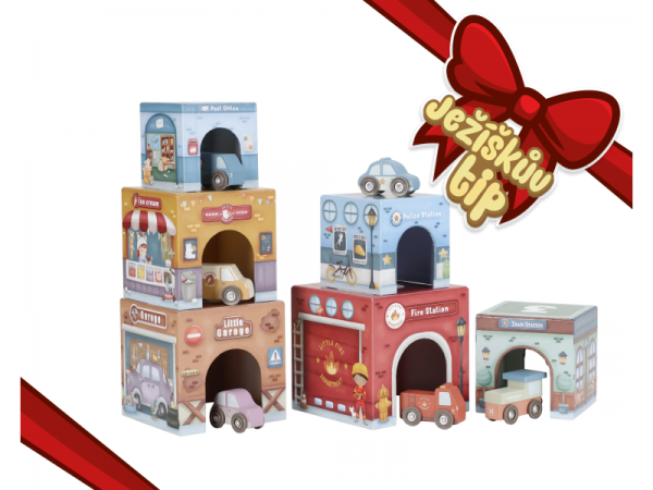 LITTLE DUTCH Kostky stohovací s autíčky - Kostky stohovací s autíčky