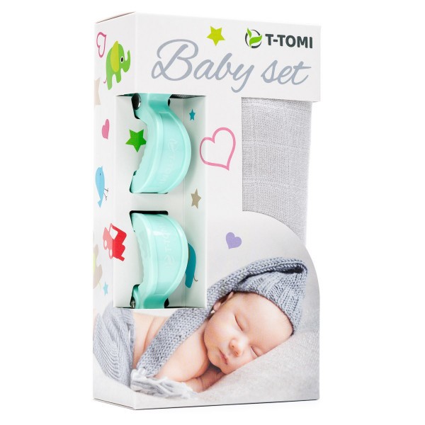 T-TOMI BABY SET bambusová osuška  + kočárkový kolíček