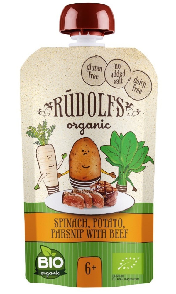 RUDOLFS BIO kapsička Špenát, brambory, pastynák s hovězím masem 110 g