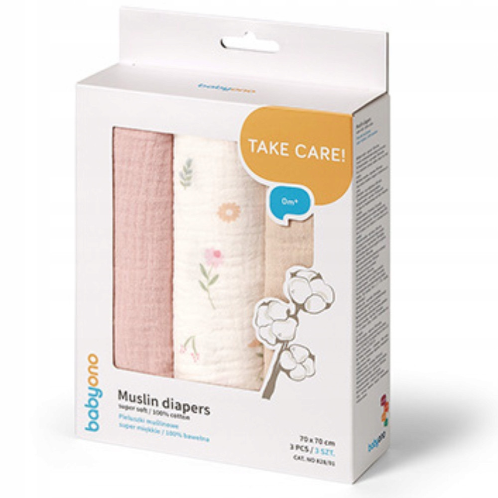 BABYONO Plenky mušelínové nařasené 70x70 cm sada 3 ks
