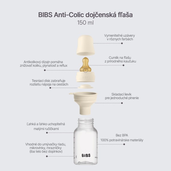 BIBS antikoliková lahev s kaučukovou savičkou 150ml